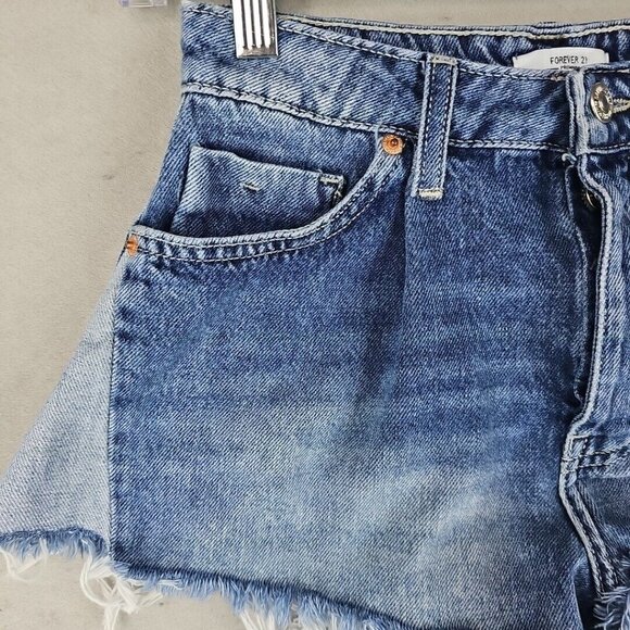 FOREVER 21 Mini Shorts Womens Size 24 Blue Button Fly Cheeky Daisy Dukes Cowgirl - Picture 4 of 11